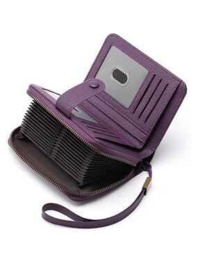 RFID Leather Wallet for Women Large Capacity Card Holder Zipper Bifold Wristlet